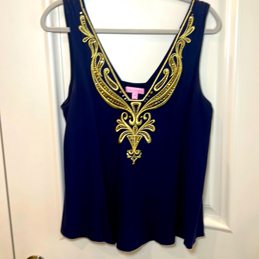 Lilly Pulitzer navy blue and gold tank size medium